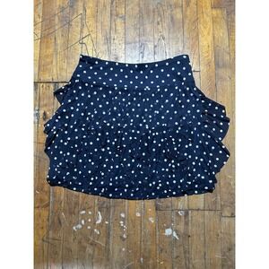INC International Concepts Mini Skirt Women's Large Navy Polka Dots Ruffle